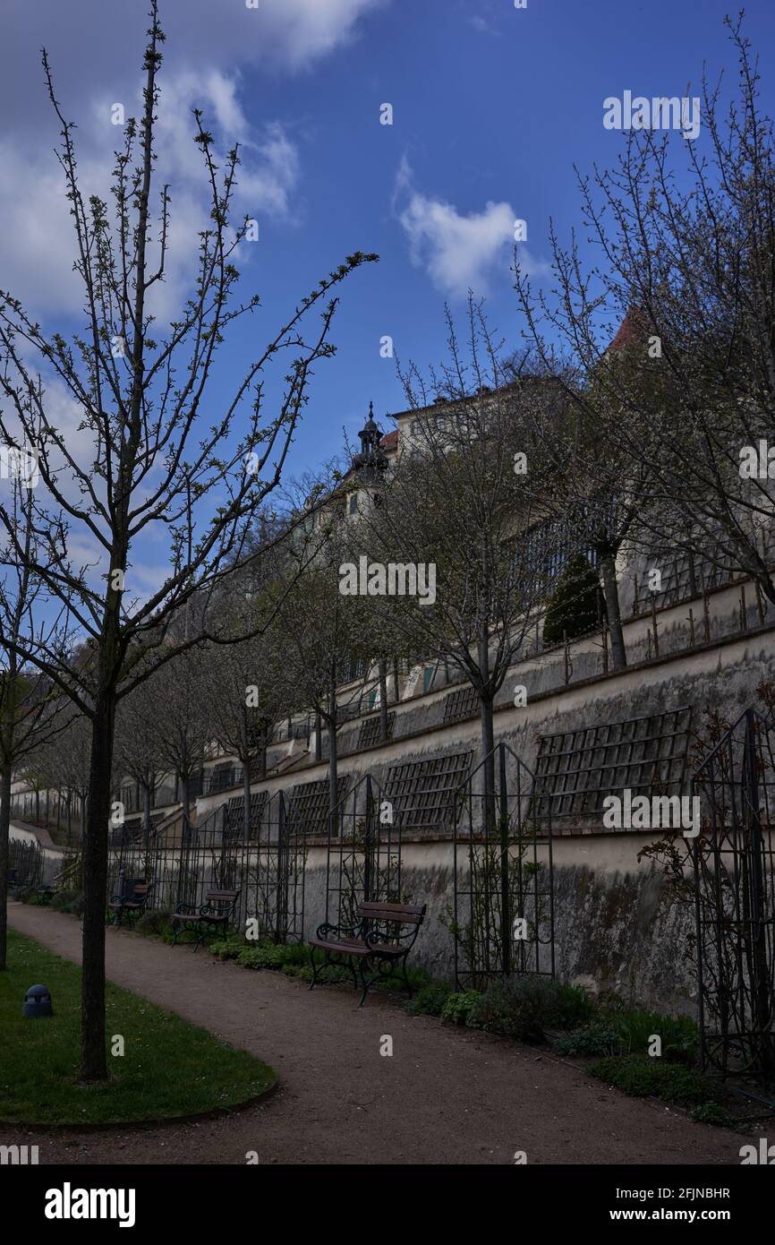 Prague, Czech Republic - April 23, 2021 - The Great Fürstenberg Garden in a sunny spring afternoon near Prague Castle. Stock Photo