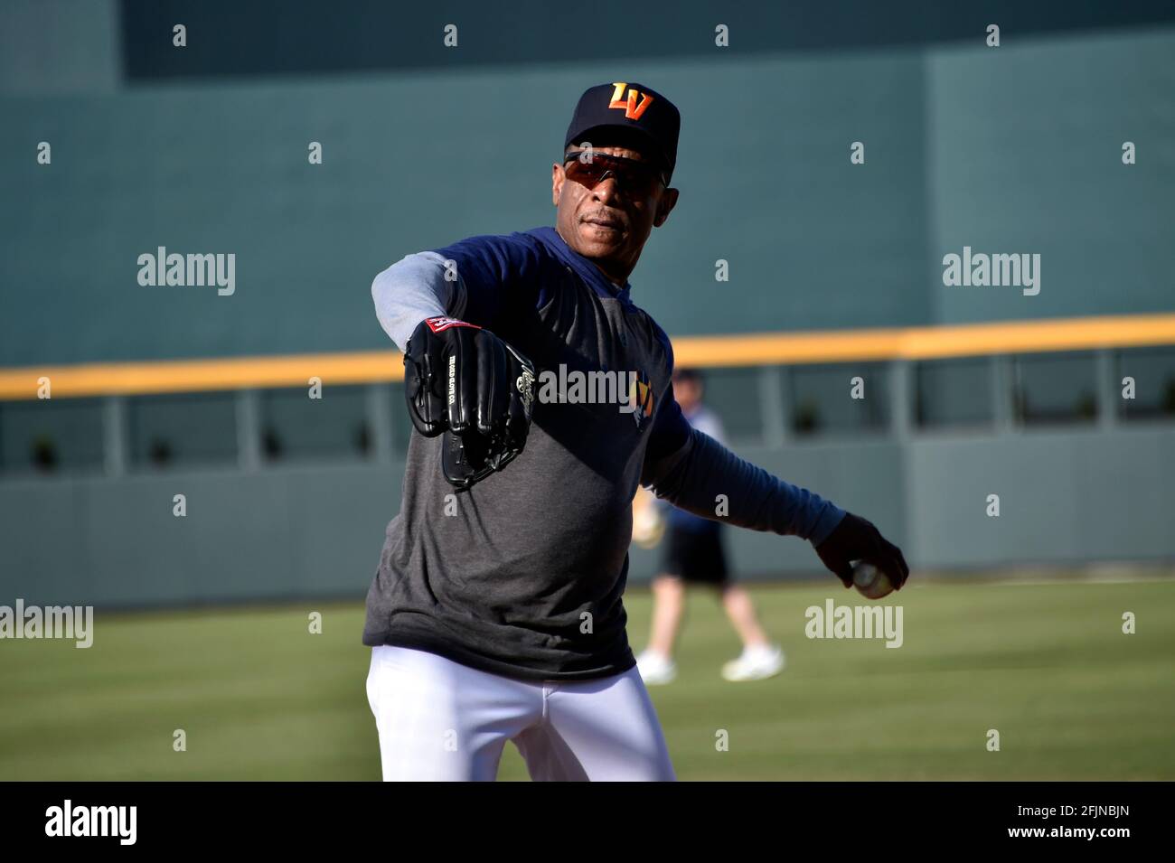 Las Vegas, Nevada, USA. 11th Apr, 2019. Retired Major League baseball  player and now special coach Rickey Henderson works with the Las Vegas  Aviators during practice before the team plays the Sacramento