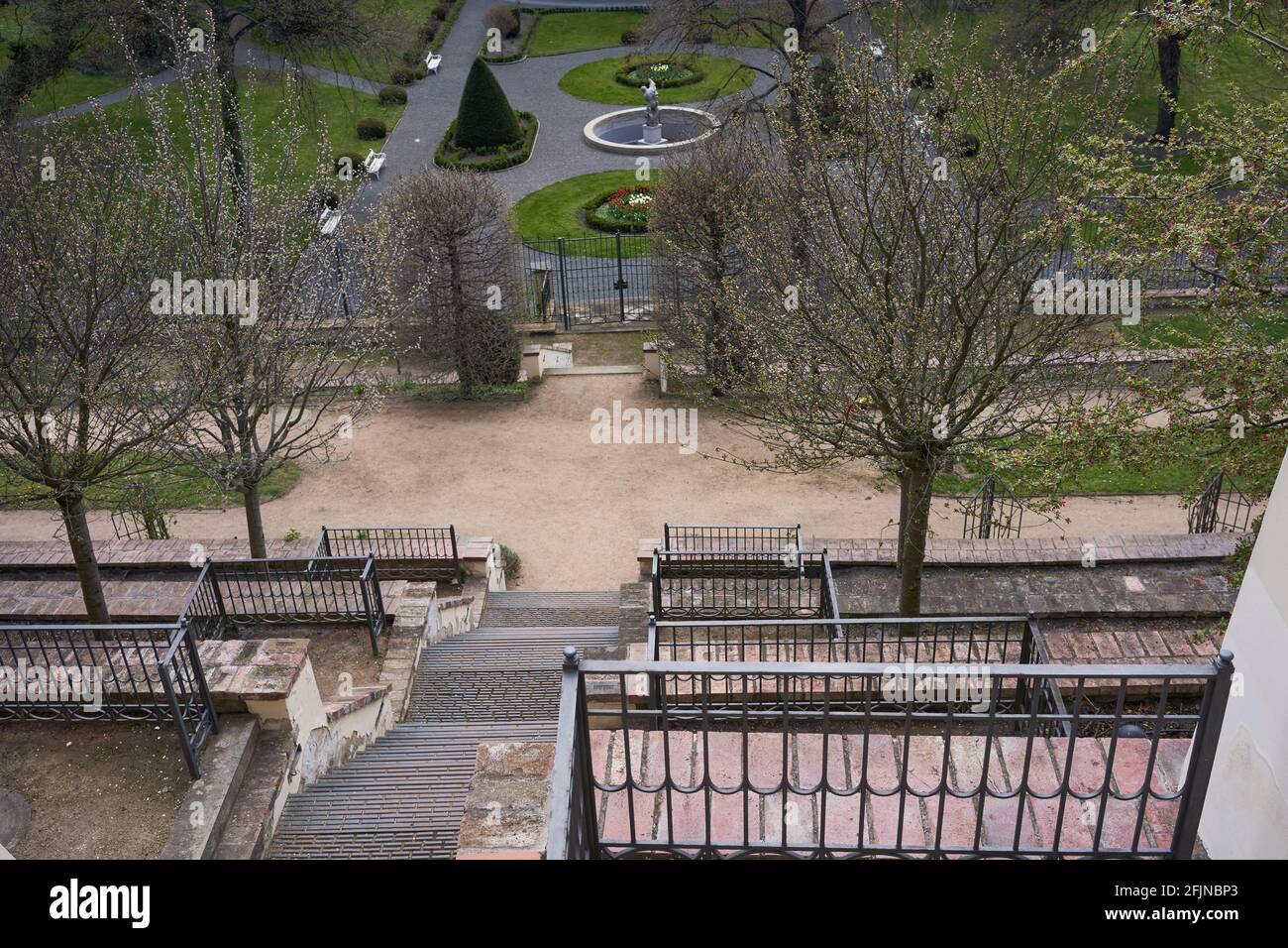 Prague, Czech Republic - April 23, 2021 - The Great Fürstenberg Garden in a sunny spring afternoon near Prague Castle. Stock Photo