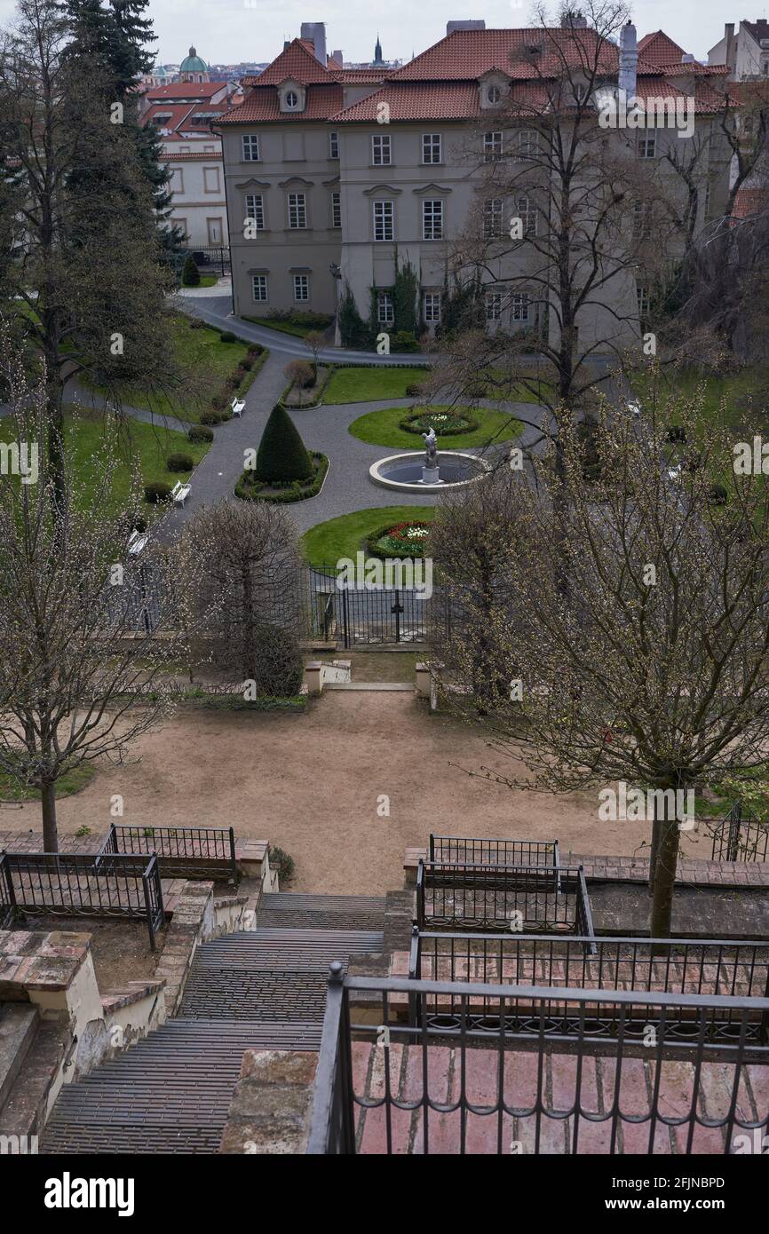 Prague, Czech Republic - April 23, 2021 - The Great Fürstenberg Garden in a sunny spring afternoon near Prague Castle. Stock Photo