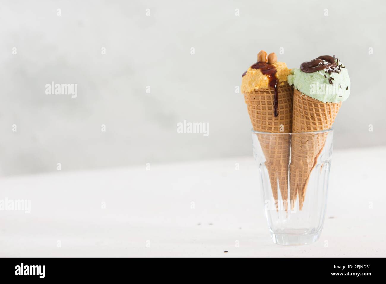 Ice cream with mint and chocolate Stock Photo