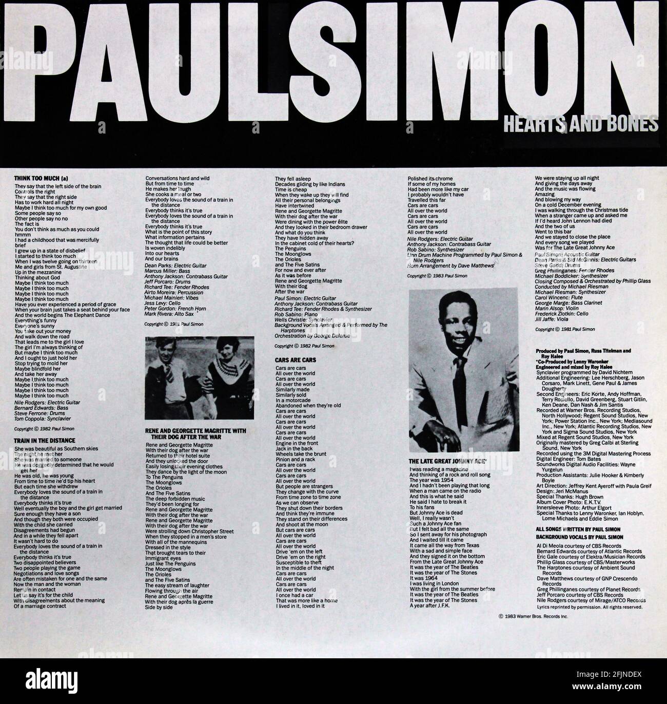 Paul Simon: 1983. LP inner sleeve 2: Hearts And Bones Stock Photo