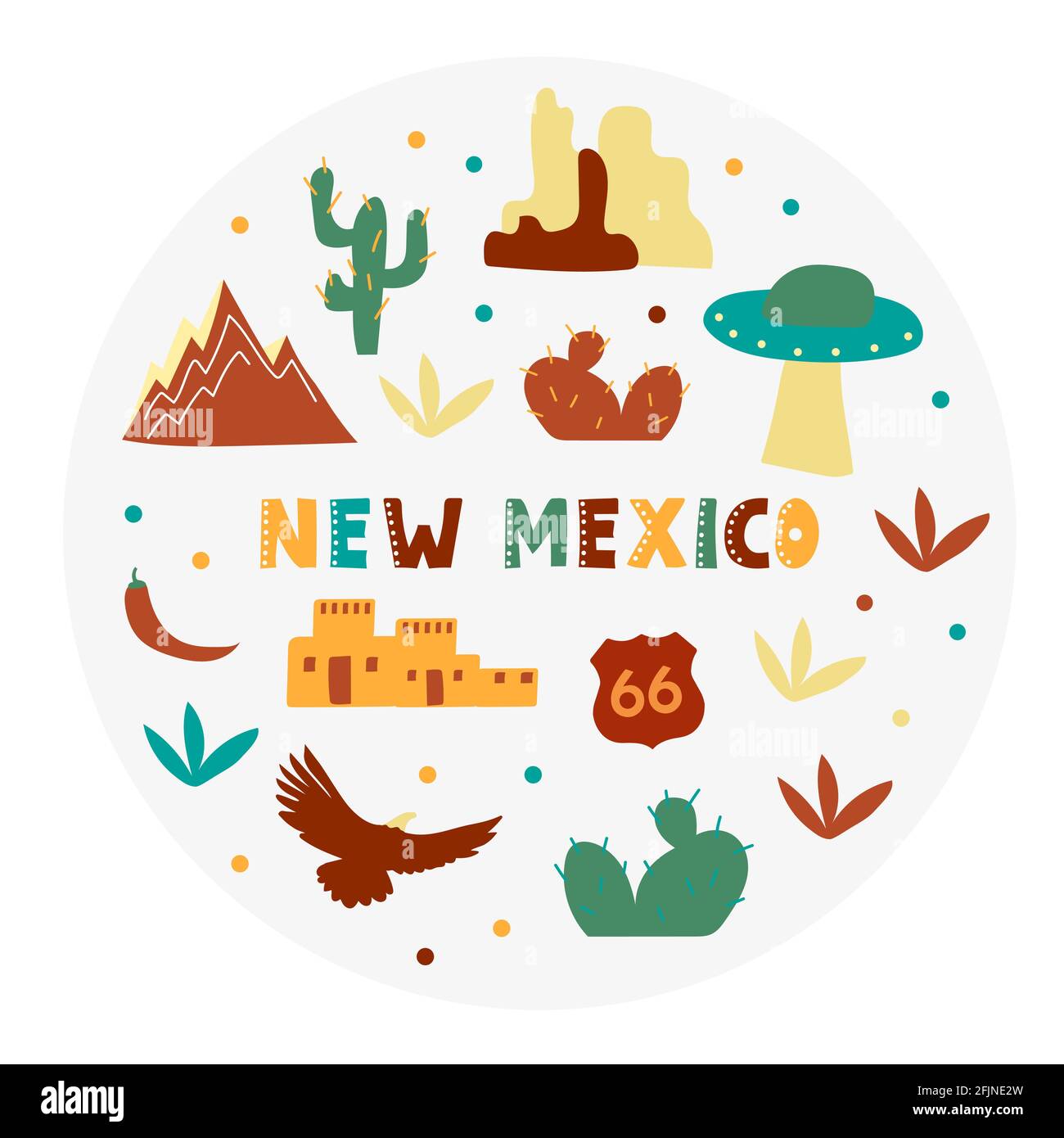 USA collection. Vector illustration of New Mexico theme. State Symbols Stock Vector