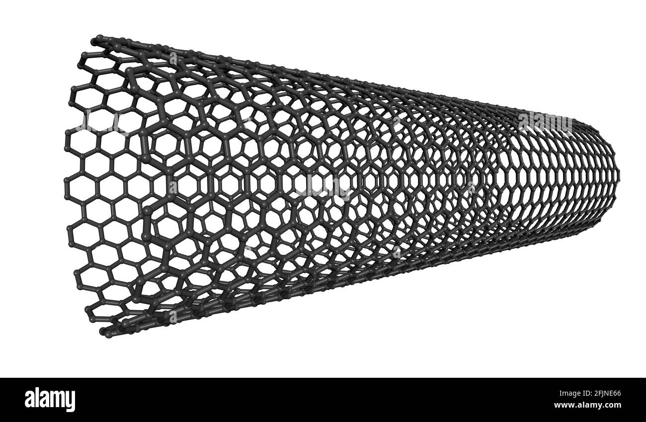 Carbon nanotube 3D isolated structure on white background Stock Photo