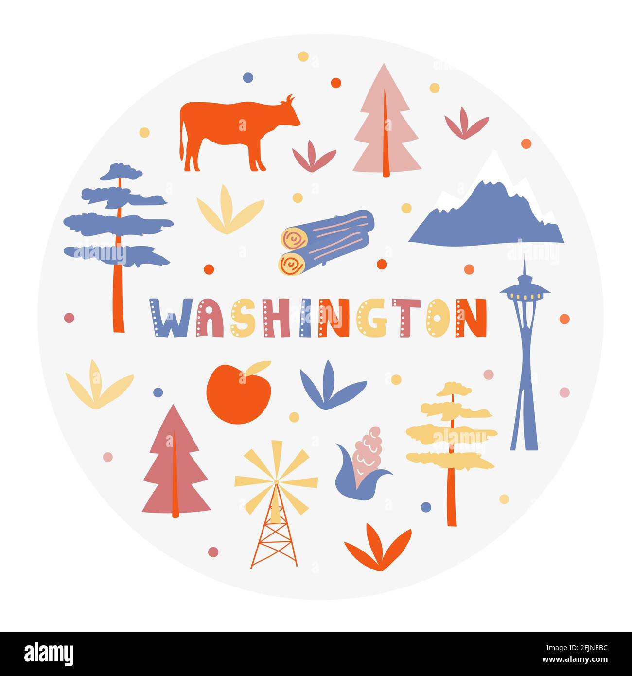 USA collection. Vector illustration of Washington theme. State Symbols Stock Vector