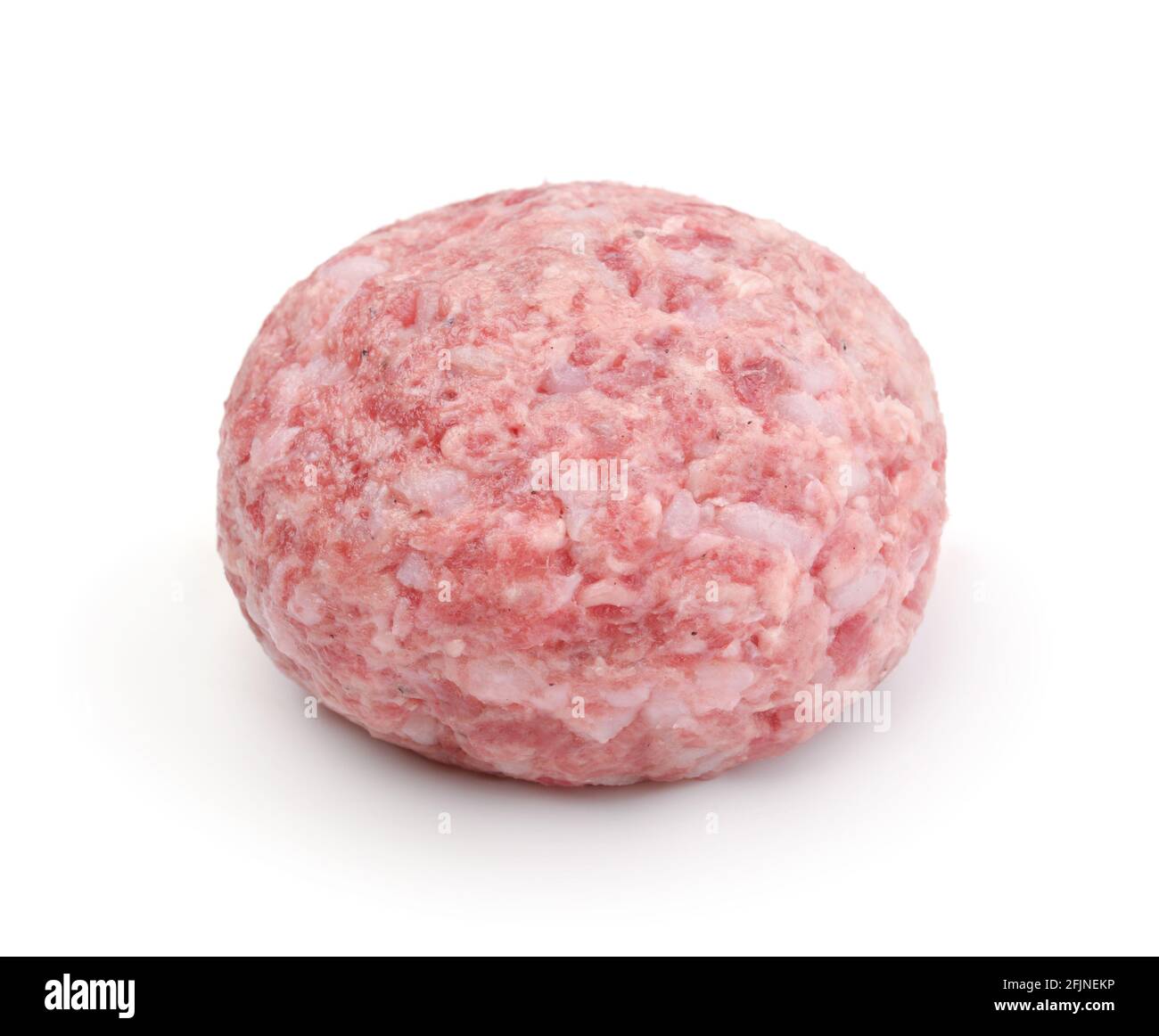 One raw meat cutlet with rice isolated on white. Stock Photo