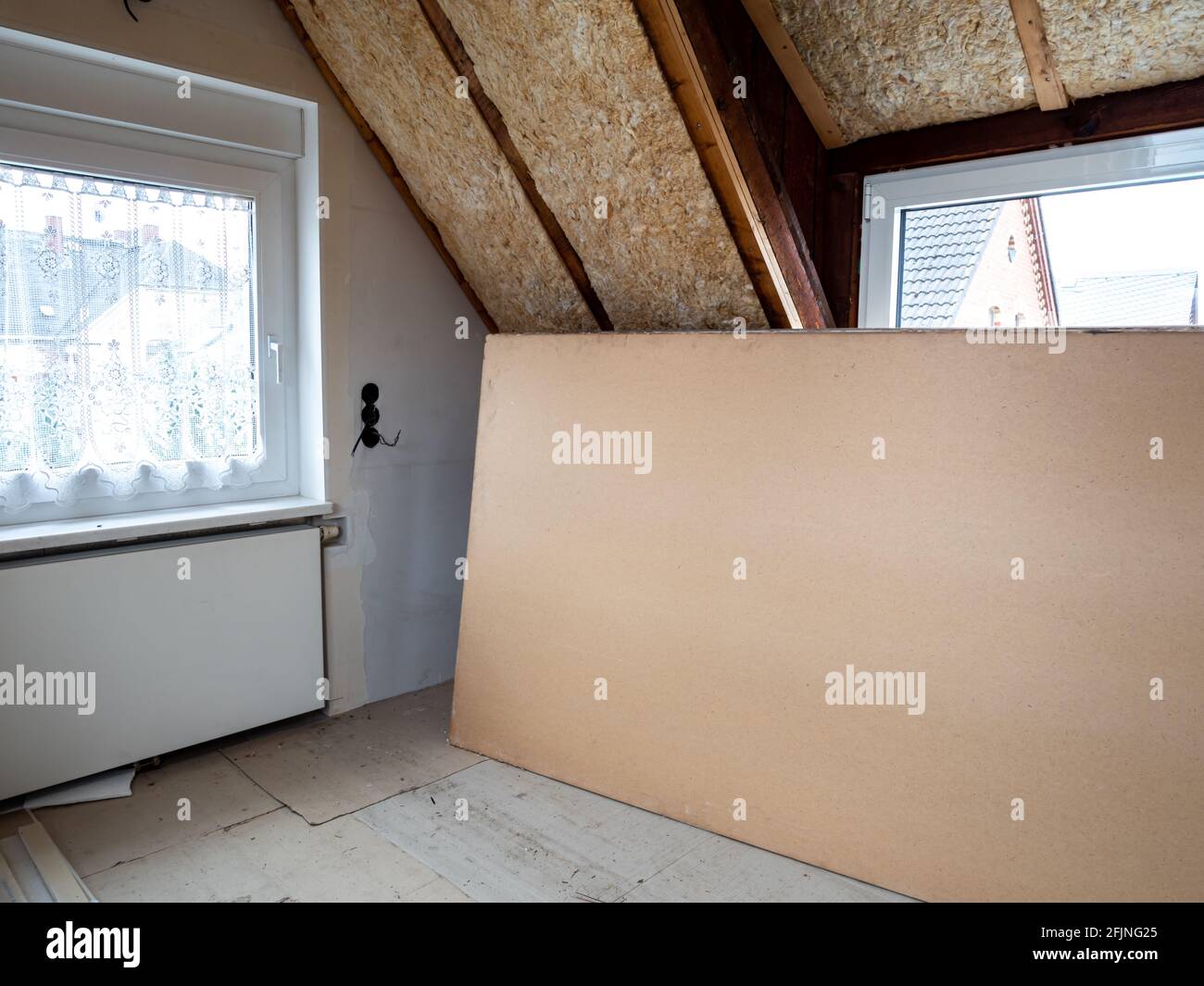 Expansion of an attic with drywall Stock Photo