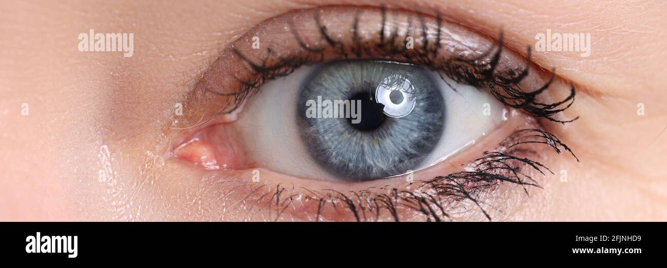 Beautiful blue female eye looking in camera Stock Photo