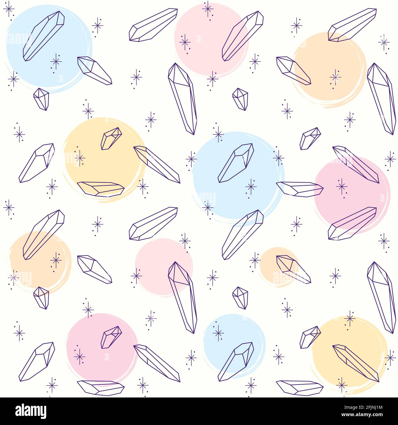 Seamless pattern vector magic colored healing crystals. Line art, watercolors. Stock Vector