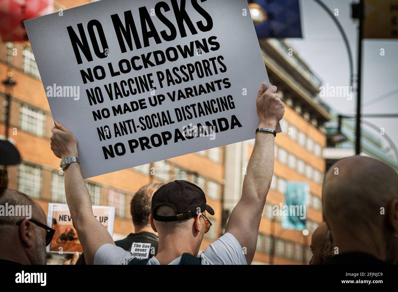 April 24, 2021, London, England, United Kingdom: Thousands marched up London Oxford Street in Unite For Freedom protest against coronavirus restrictio Stock Photo