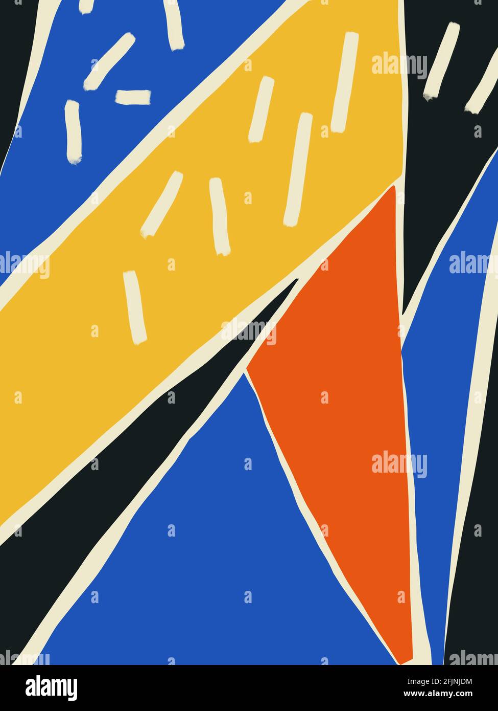 Bauhaus design poster with dash and paper cut with blue, orange and yellow. Abstract modernism poster. For print and poster and fashion industry. Stock Photo