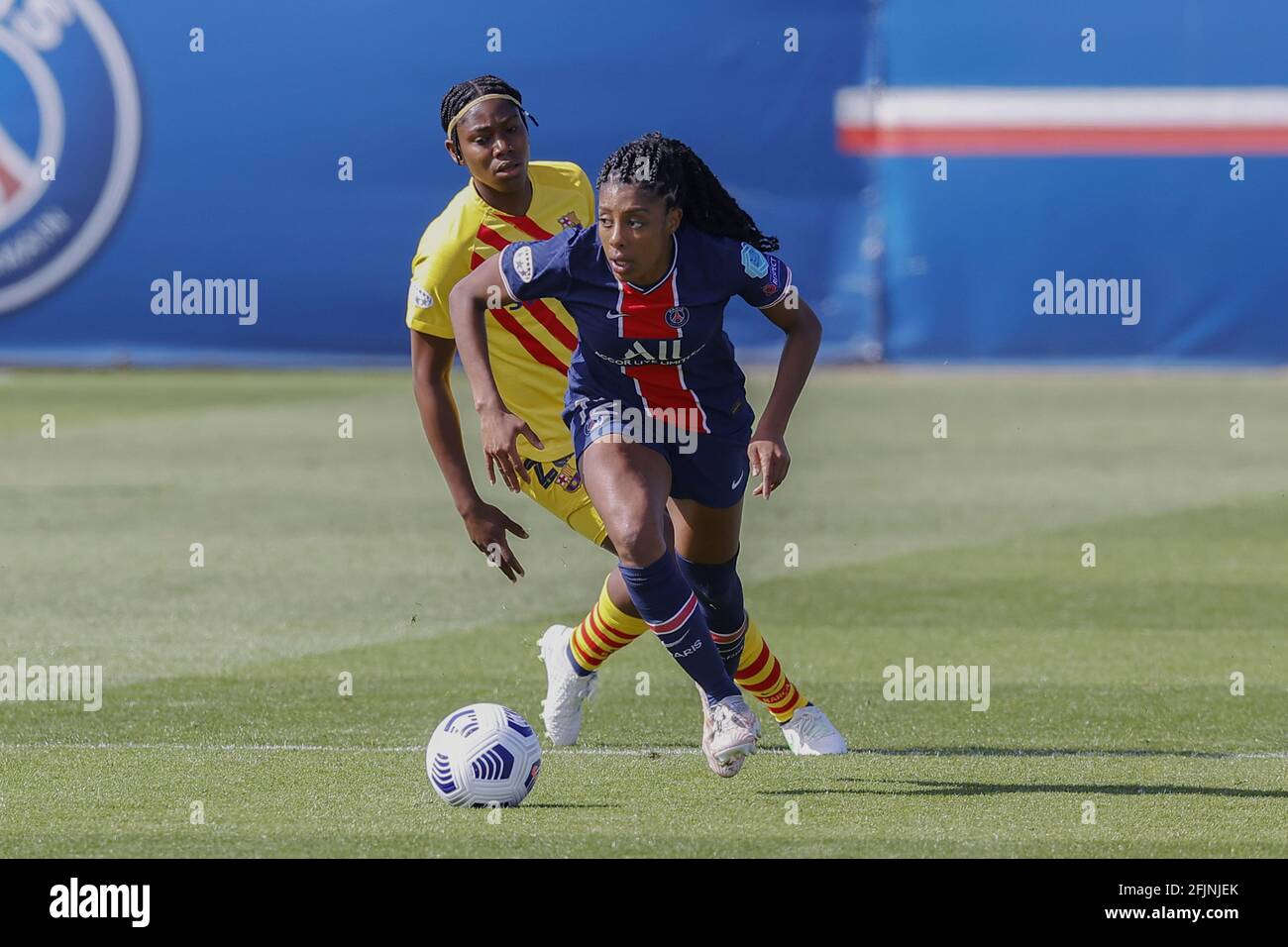 Ashley Elizabeth Lawrence of PSG during the UEFA Women's Champions League, semi-final, 1st leg football match between Paris Saint-Germain and FC Barcelona on April 25, 2021 at Georges Lefevre stadium in Saint-Germain-en-Laye, France - Photo Loic Baratoux / DPPI / LiveMedia Stock Photo