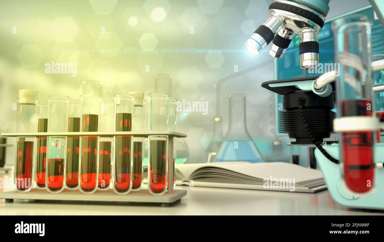 laboratory blood virus test backdrop, cg medical 3D illustration Stock