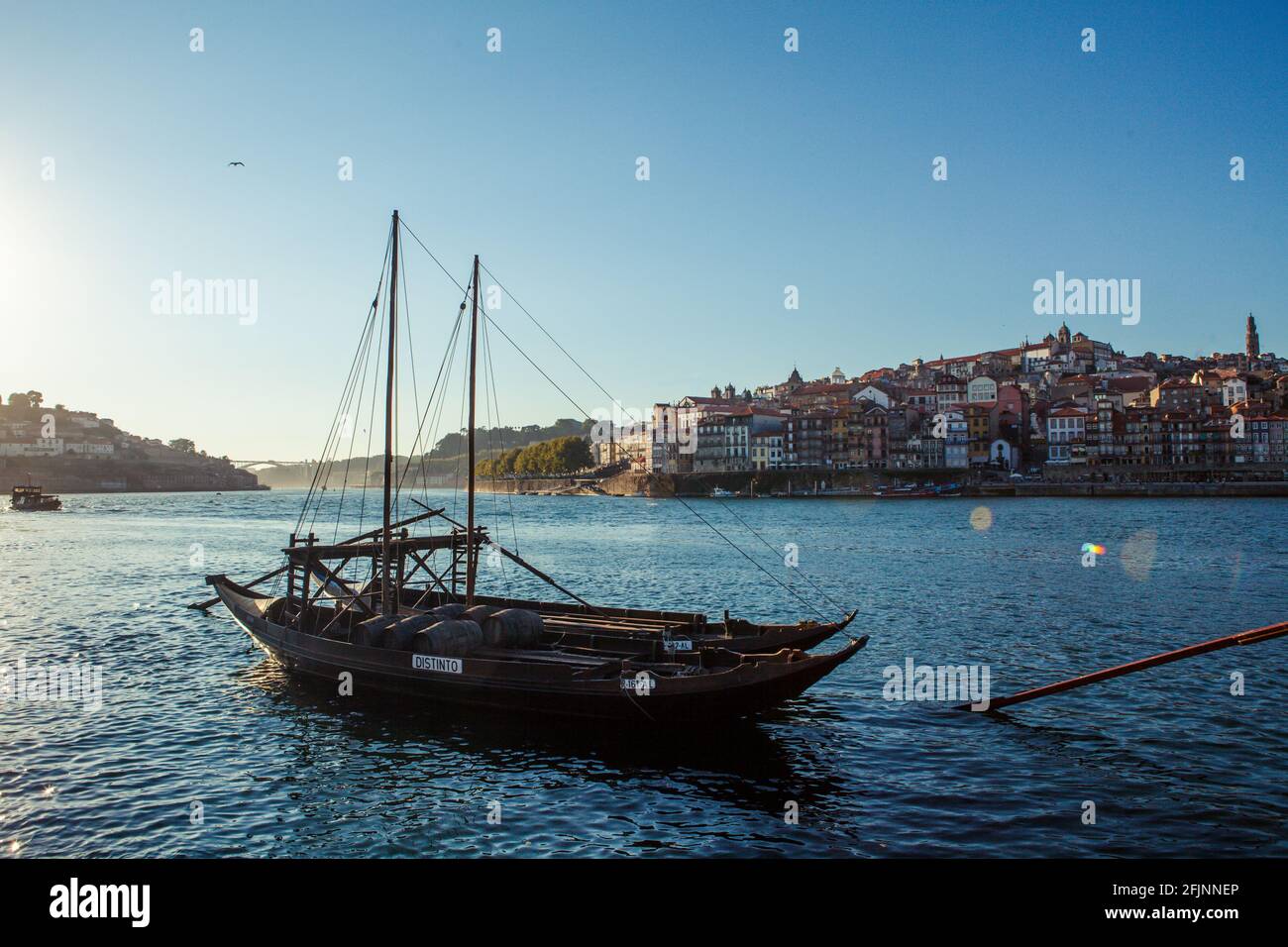 Wine barges on the Douro River in the historical city of Porto at