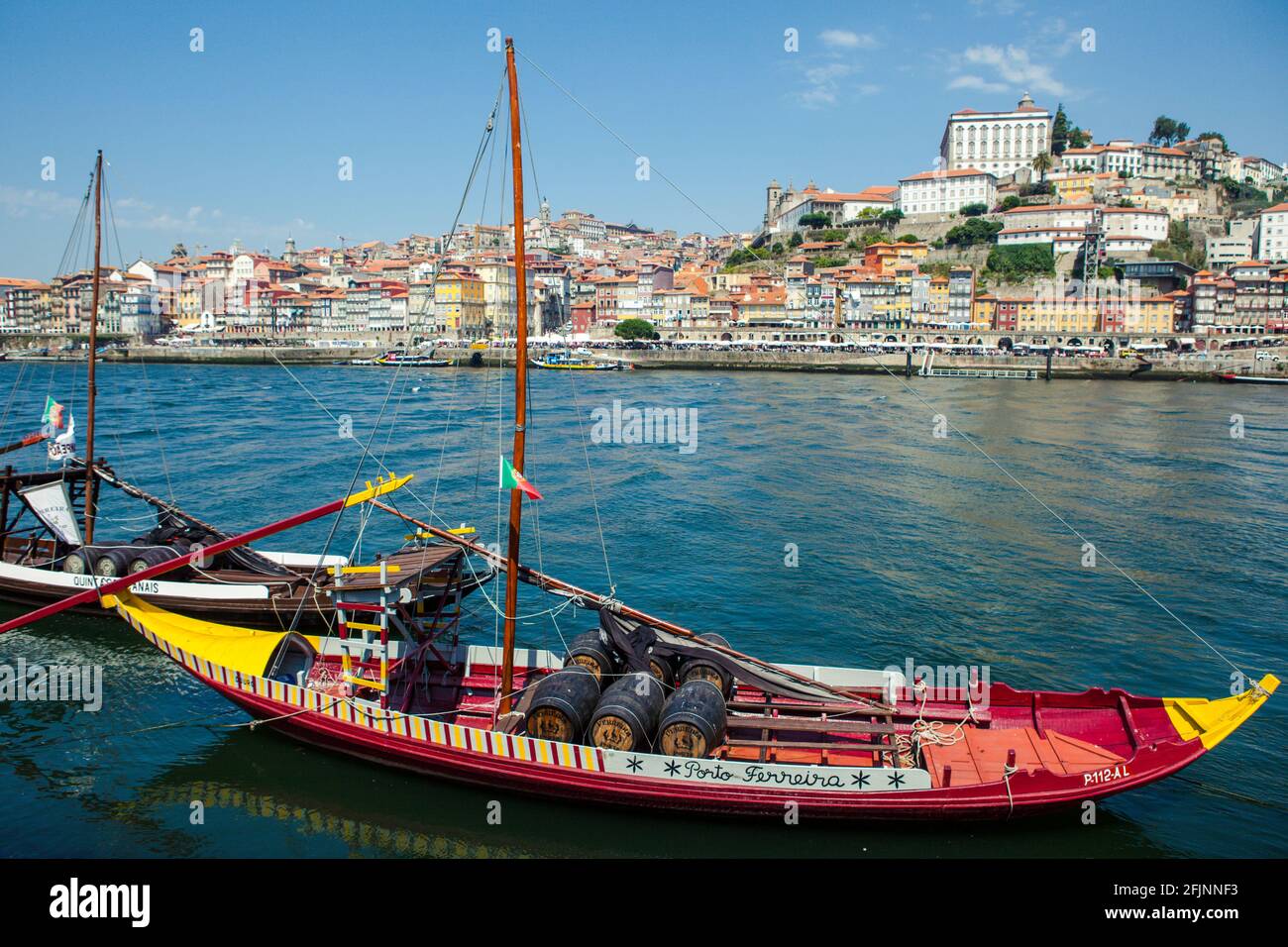 Barges on the Douro River in Porto, Portugal. Stock Photo