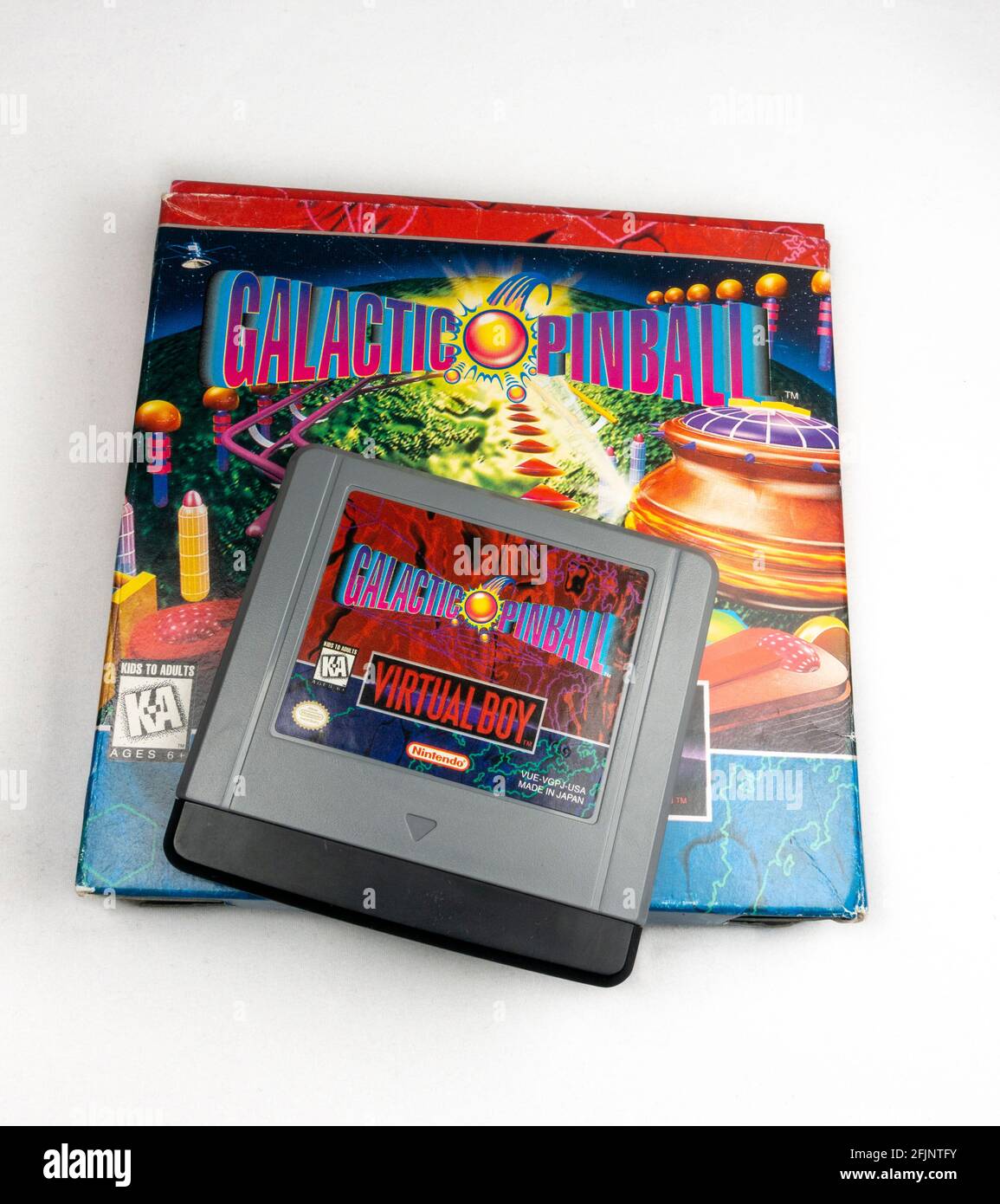 A Galactic Pinball game cartridge for the Nintendo Virtual Boy table-top video game console, launched in Japan in 1995, (it did not launch in Europe). Stock Photo