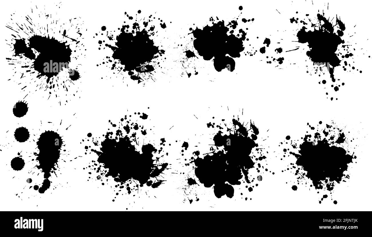 Black ink splashes. Grunge splatters. Abstract background. Grunge text