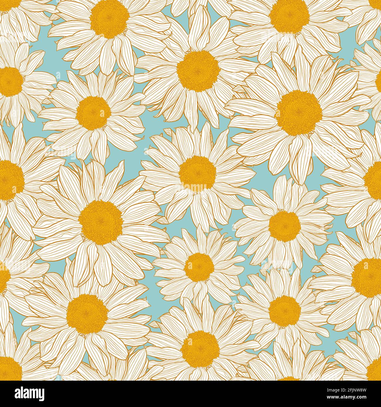 Seamless spring pattern with simple chamomile on yellow background. Print  for fabric and wrapping paper. 2142257 Vector Art at Vecteezy