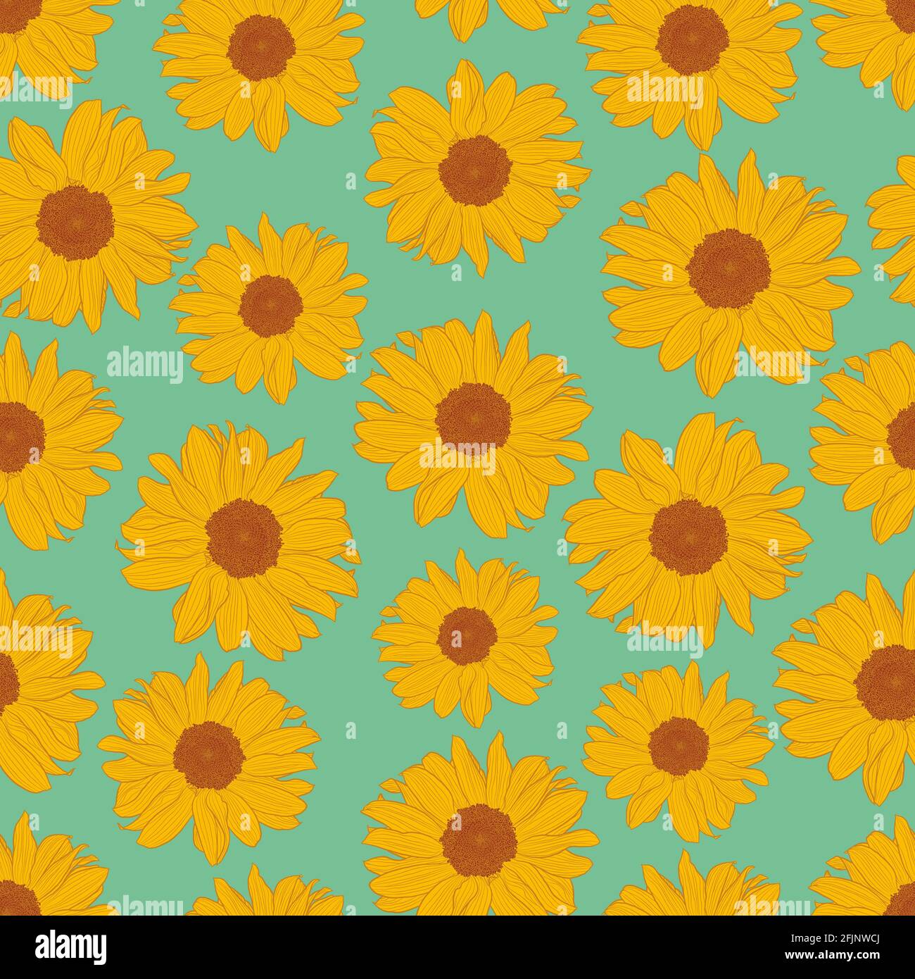 Seamless Pattern Of Yellow Sunflowers On Turquoise Background Seamless Pattern Of Yellow Sunflowers On Turquoise Background