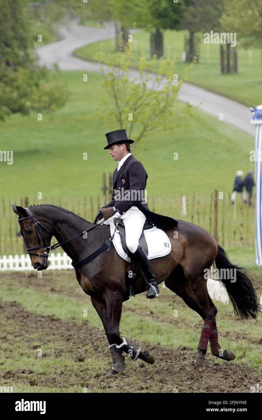 BADMINTON HORSE TRIALS DRESSAGE 2ND DAY 2/5/2003 DAN JOCELYN (NZL) ON SILENCE IN THE WARM UP AREA PICTURE DAVID ASHDOWN Stock Photo