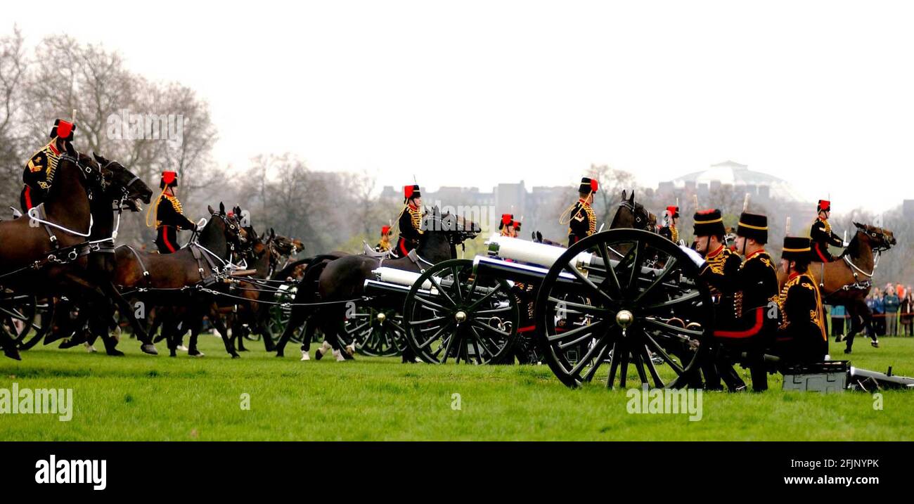 Soldiers during the 41 gun salute in Hyde Park today in honour of the