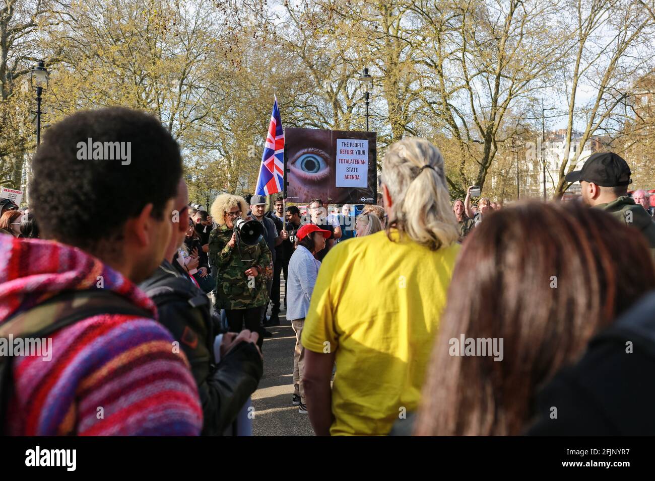 London, UK. 24 April 2021. 'Unite for Freedom' Protest. Anti-lockdown protest and anti-vaccine passports in Hyde Park. Credit: Waldemar Sikora Stock Photo