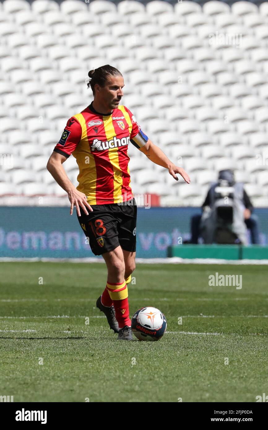 Captain Lens Yannick Cahuzac during the French championship Ligue 1  football match between RC Lens and