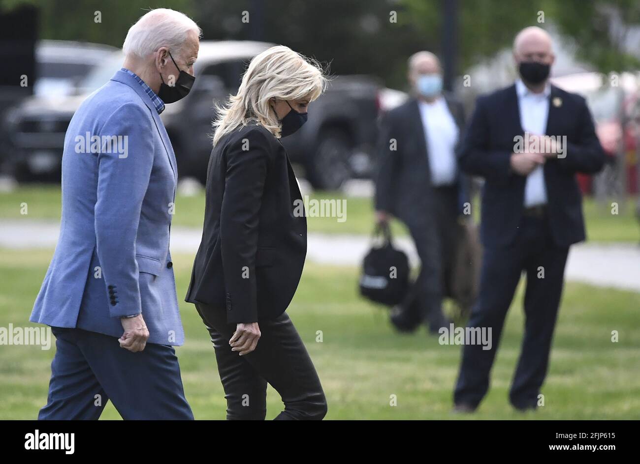 Washington, United States. 25th Apr, 2021. President Joe Biden and First Lady Dr. Jill Biden walk to their motorcade as they return to the White House, Sunday, April 25, 2021, in Washington, DC. The Bidens spent the weekend at their home in Wilmington, Delaware. Photo by Mike Theiler/UPI Credit: UPI/Alamy Live News Stock Photo