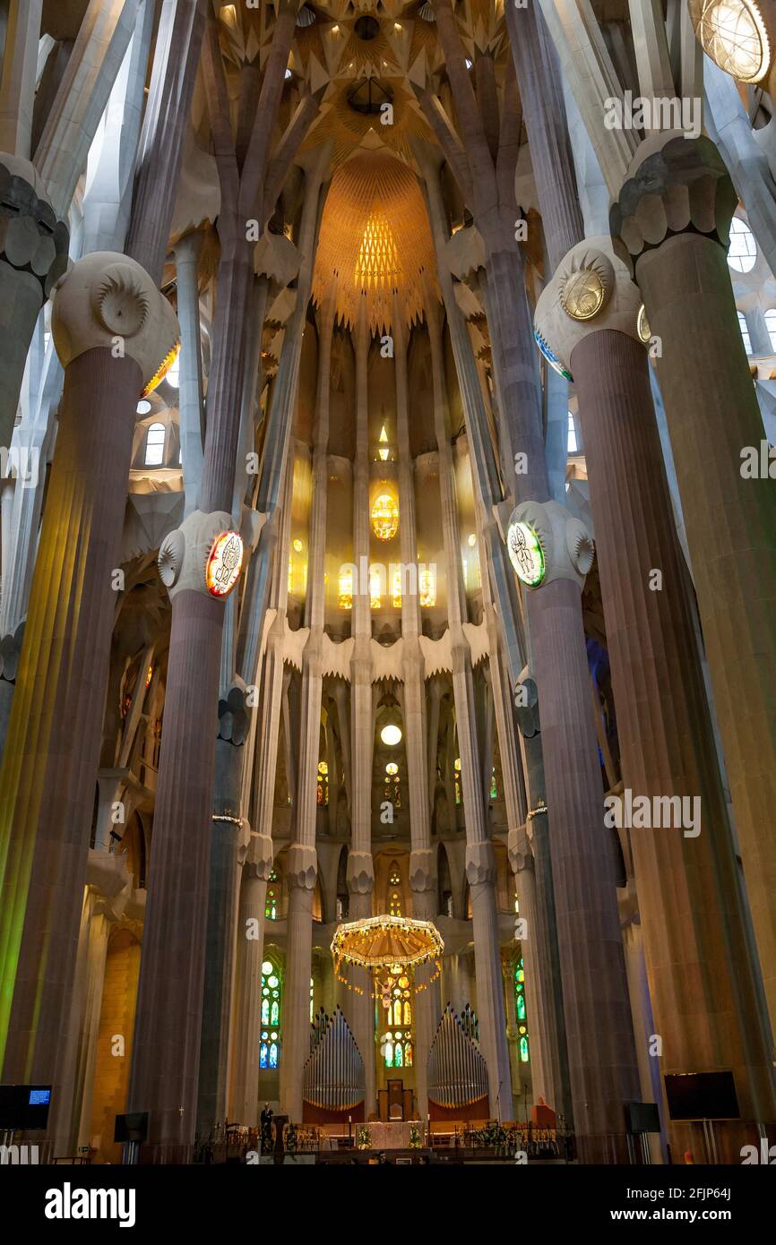 Interior of the Sagrada Familia or Basilica i Temple Expiatori de la ...