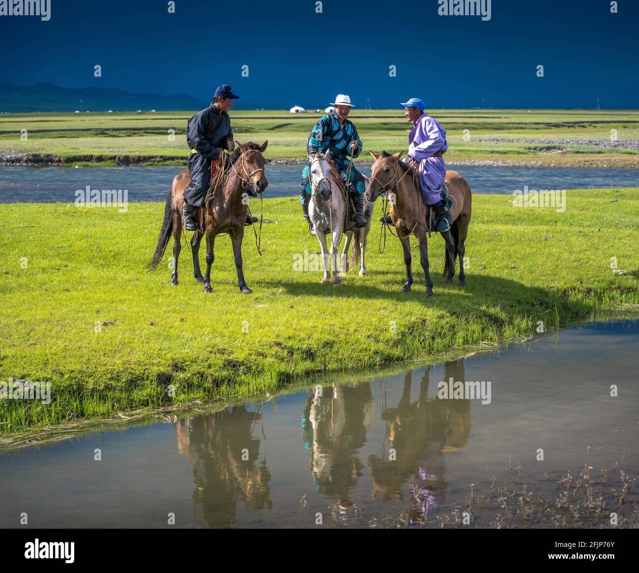 In summer shepherds have a beautiful and peaceful life, Arkhangai Province, Mongolia Stock Photo