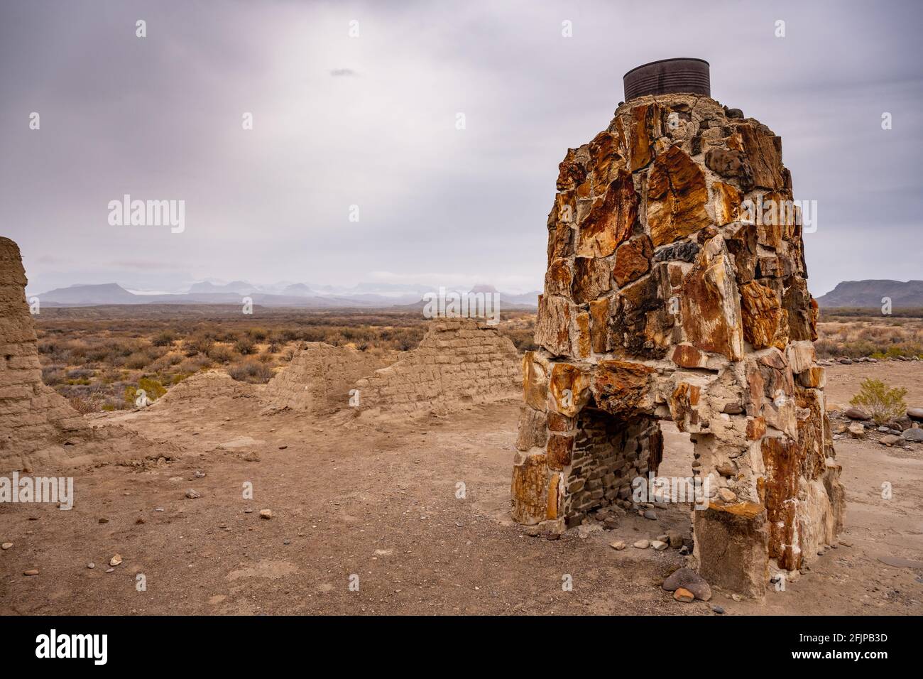 Petrified Wood Fireplace at the Durgan House in Big Bend National Park National Park Stock Photo