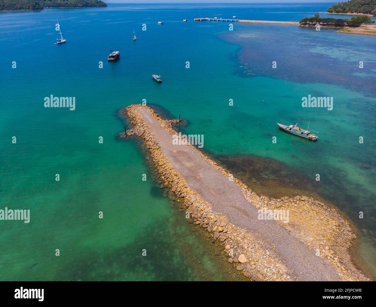 Beautiful landscape scene with turquoise sea water view from bird eyes at Kuala Abai, Kota Belud, Sabah, Borneo Stock Photo