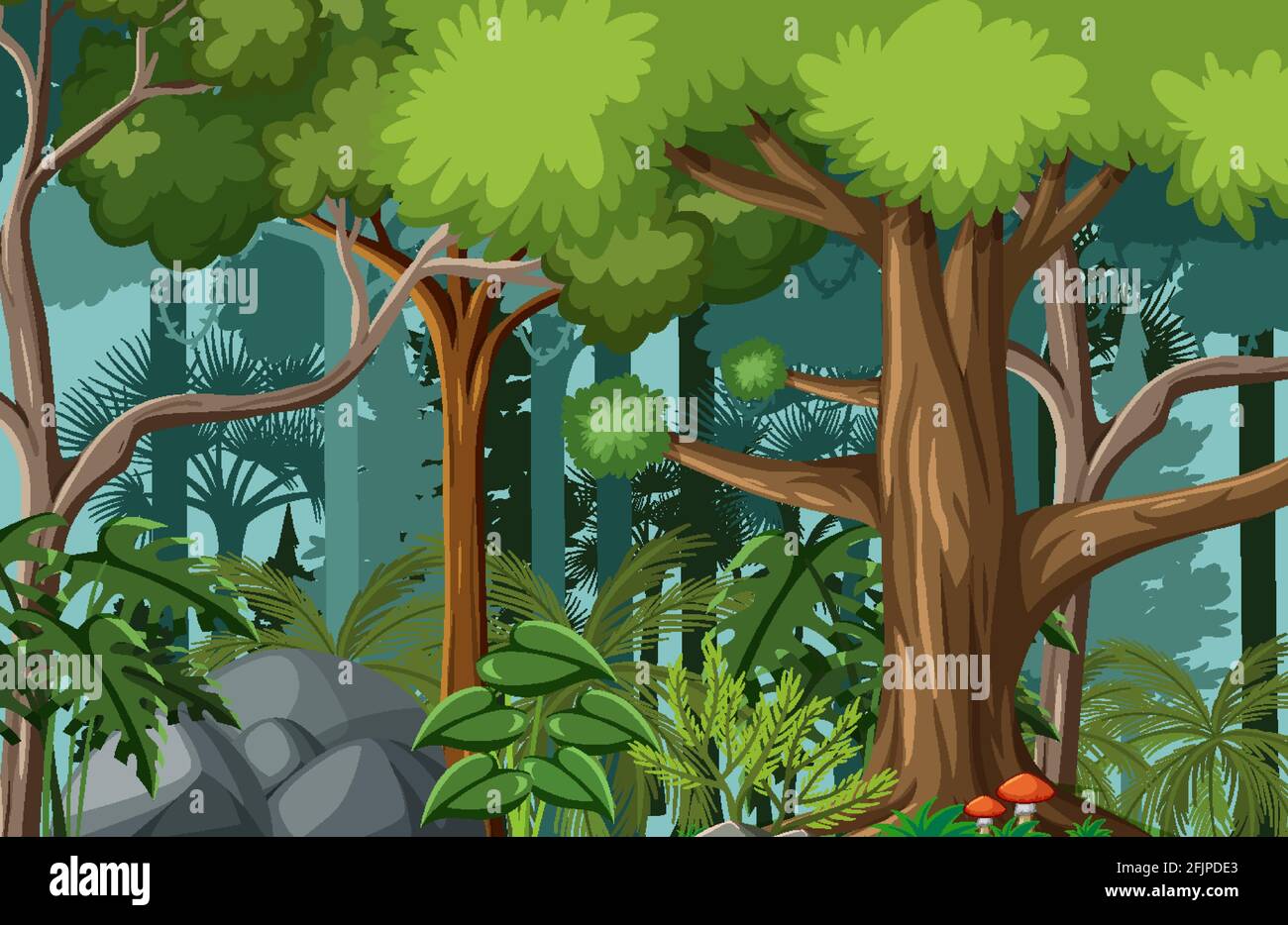 Forest scene with many trees illustration Stock Vector Image & Art - Alamy