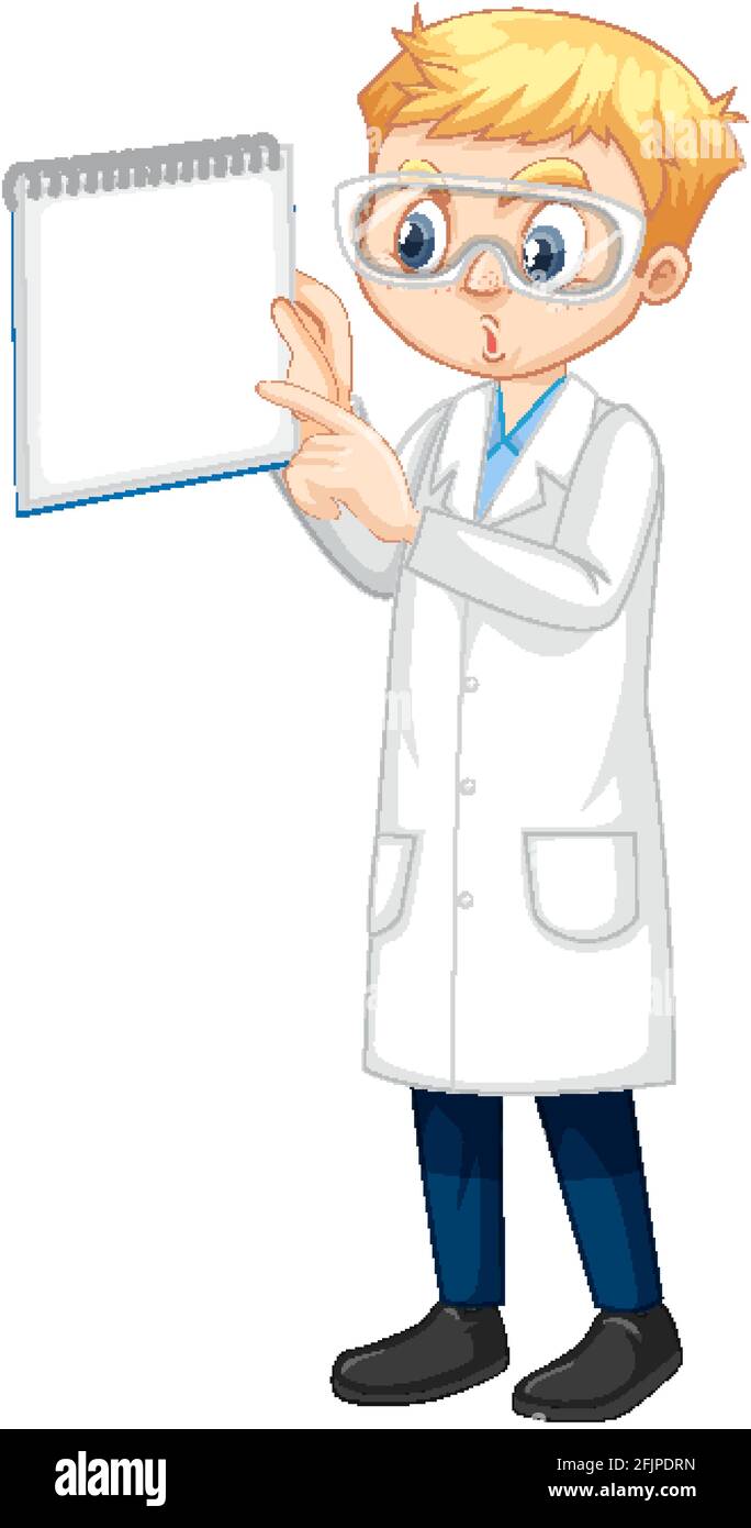 A boy cartoon character wearing laboratory coat illustration Stock