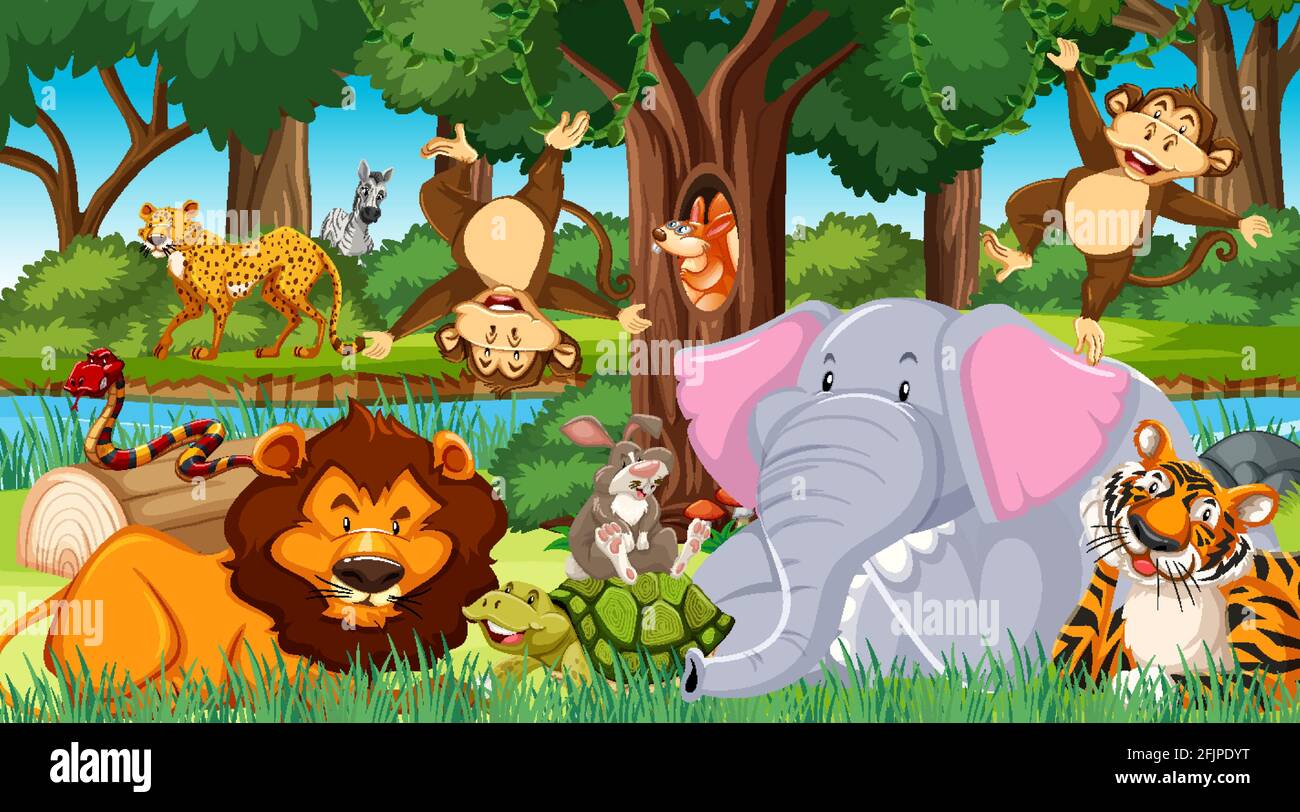 Wild animals in the jungle illustration Stock Vector Image & Art - Alamy