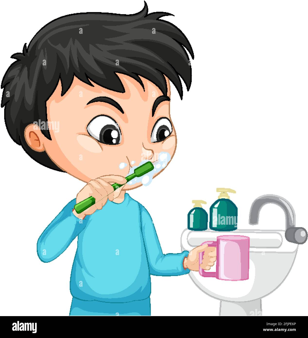 Cartoon character of aboy brushing teeth with water sink illustration Stock  Vector Image & Art - Alamy