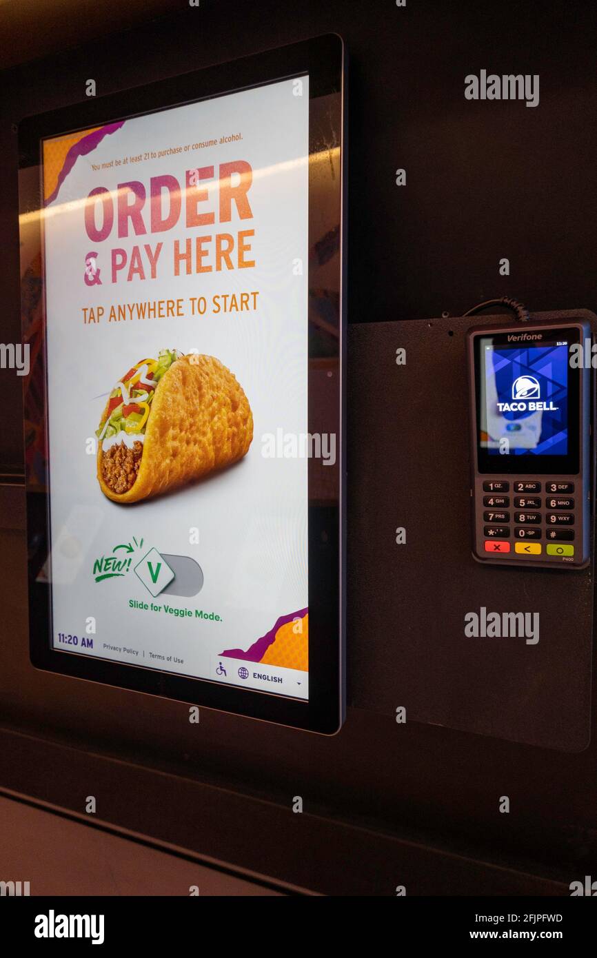 Taco Bell opens ‘digital only’ restaurant in Times Square that serves booze, NYC, USA Stock Photo
