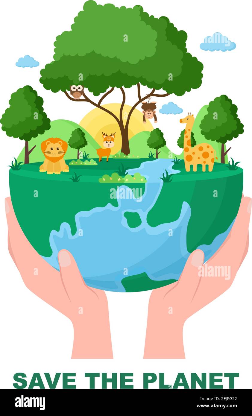 Save Our Planet Earth Illustration To Green Environment With Eco ...