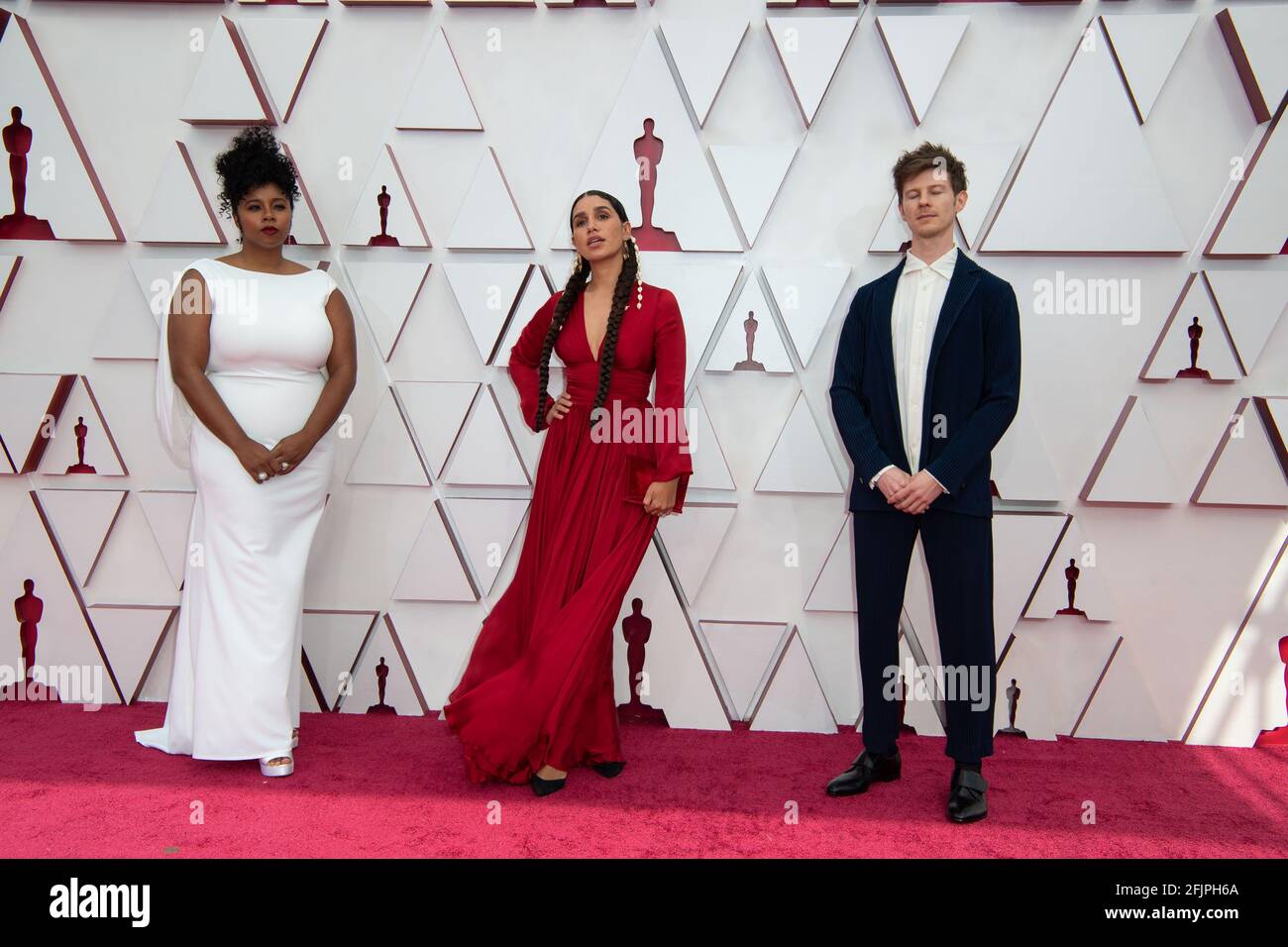 enclosure Appropriate Hairdresser Los Angeles, USA. 25th Apr, 2021. Oscar® nominees Lauren Domino, Garrett  Bradley, and Kellen Quinn arrive on the red carpet of The 93rd Oscars® at  Union Station in Los Angeles, CA on