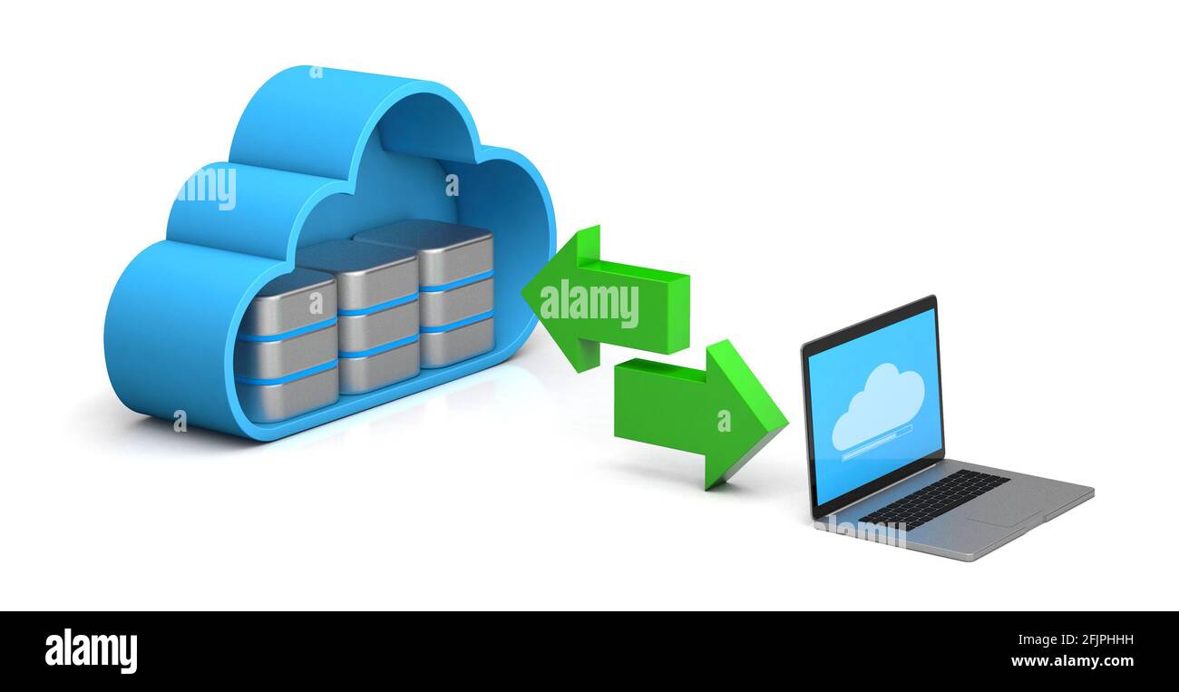 Cloud storage. Synchronization of the laptop with the server. isolated