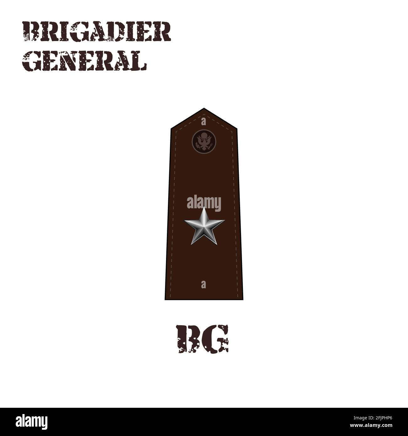 Realistic vector icon of the chevron of the Brigadier general of the US Army. Description and abbreviated name. Stock Vector