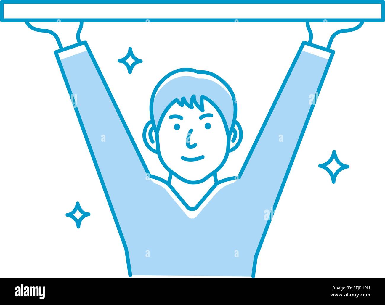 Young man holding object above. Vector illustration. Stock Vector
