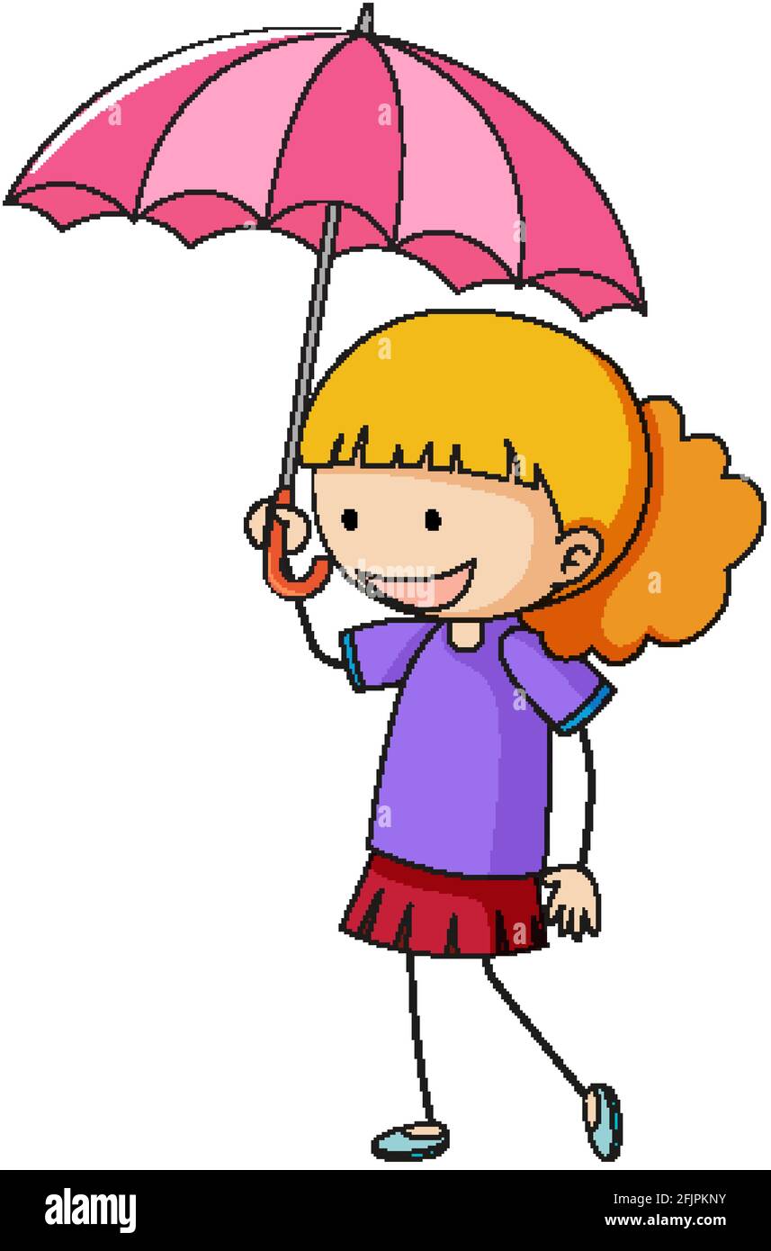 Girl holding umbrella cartoon character illustration Stock Vector Image