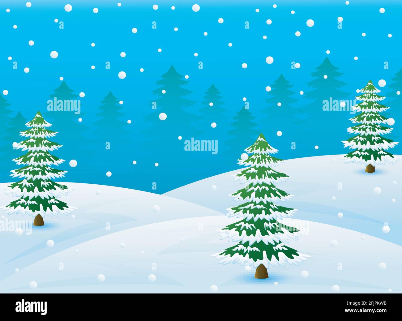 Vector illustration of Winter mountains landscape with fir trees and ...