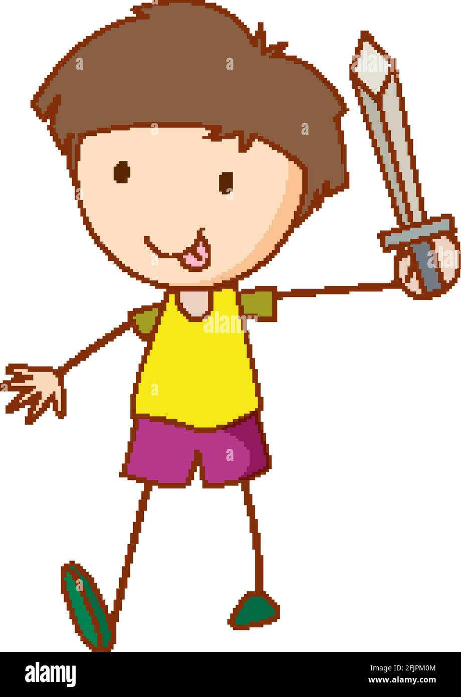 Cute boy cartoon character in hand drawn doodle style isolate ...