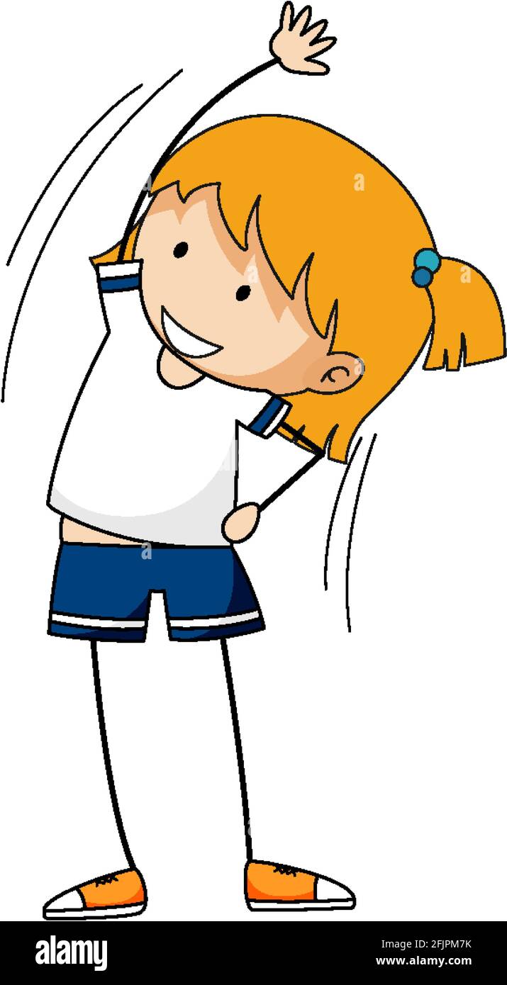 Cute girl working out doodle cartoon character isolated illustration