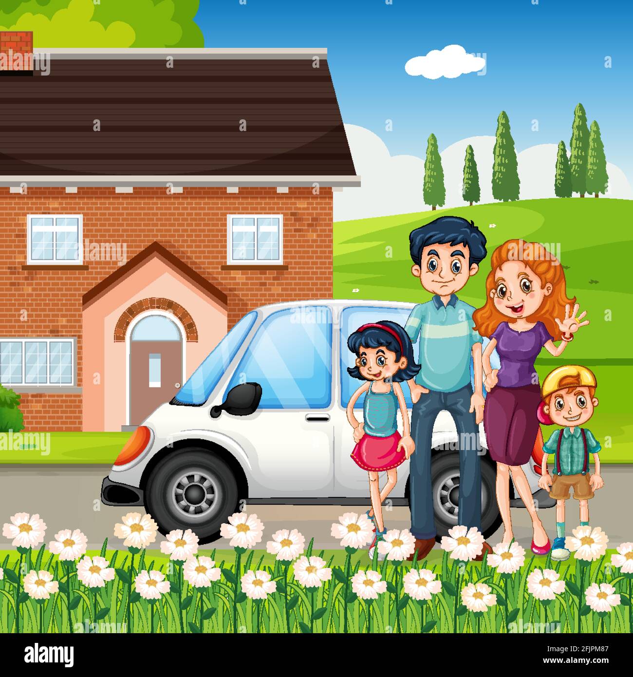 Happy family standing in front of the house illustration Stock Vector Image  & Art - Alamy