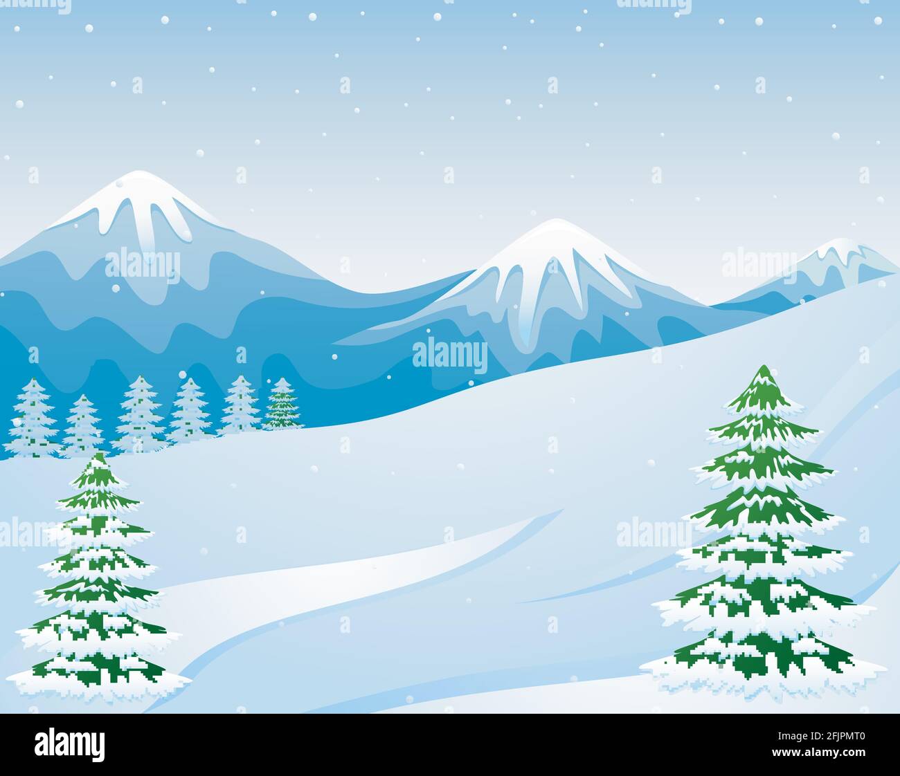 Vector illustration of Winter mountain landscape with fir trees Stock ...