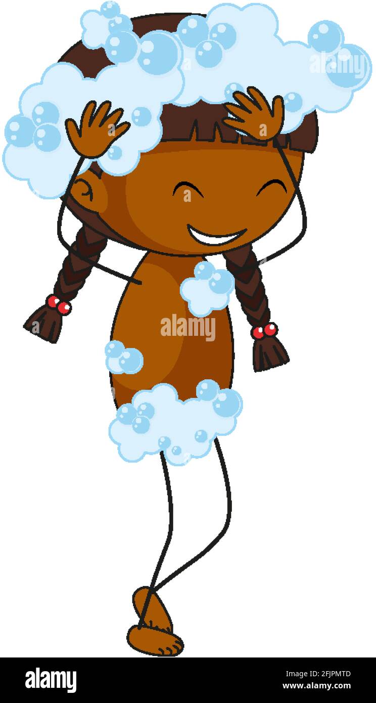 A girl take a shower with bubbles cartoon character illustration Stock  Vector Image & Art - Alamy