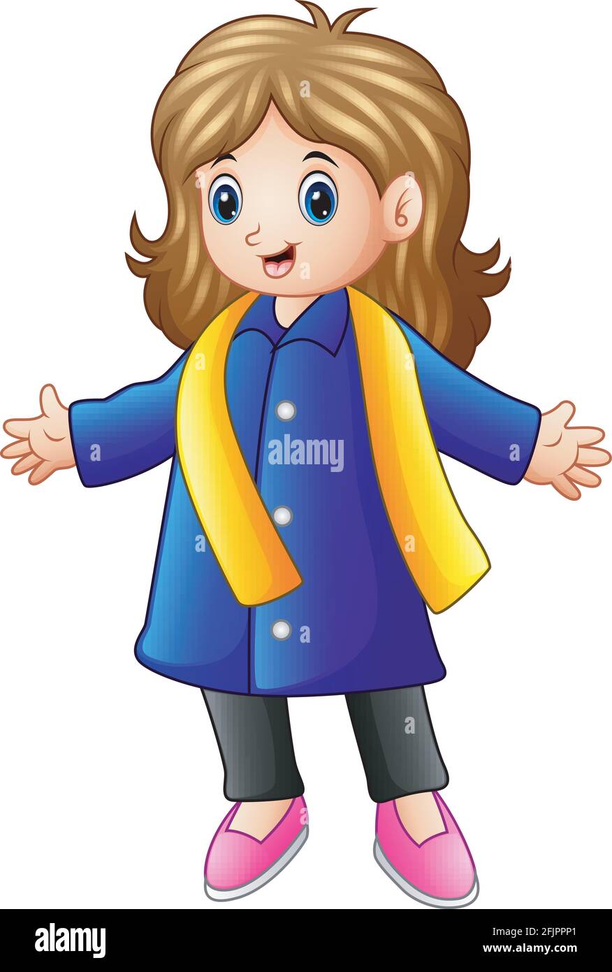 Vector illustration of Happy girl in blue winter clothes Stock Vector ...